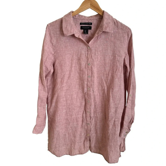 Tahari Tops - Tahari‎ Essentials Womens Large 100% Linen Button Up Tunic Shirt Red Tab Sleeve